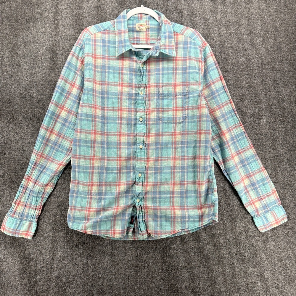 Faherty Shirt Mens XL Blue Plaid Button Up Casual Outdoor Western Classic Boho